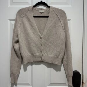 Kinross Cashmere Women’s Medium Light Beige Cardigan Sweater - Flaw*